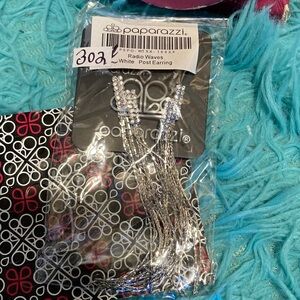 Paparazzi Silver White Earrings